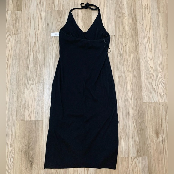 Gap Ribbed Midi Halter Dress Side Slits Shelf Bra Black XL NEW - Picture 4 of 8